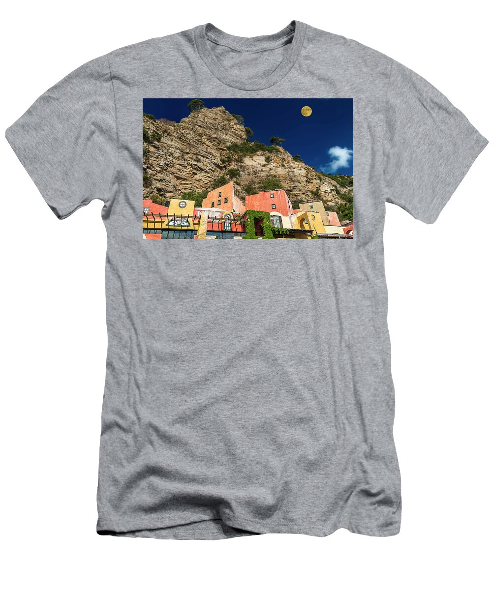 Passeggiate T-Shirt featuring the photograph COLORS OF LIGURIA HOUSES - FACCIATE CASE COLORI di LIGURIA 4 - ALASSIO UNDER THE MOON by Enrico Pelos