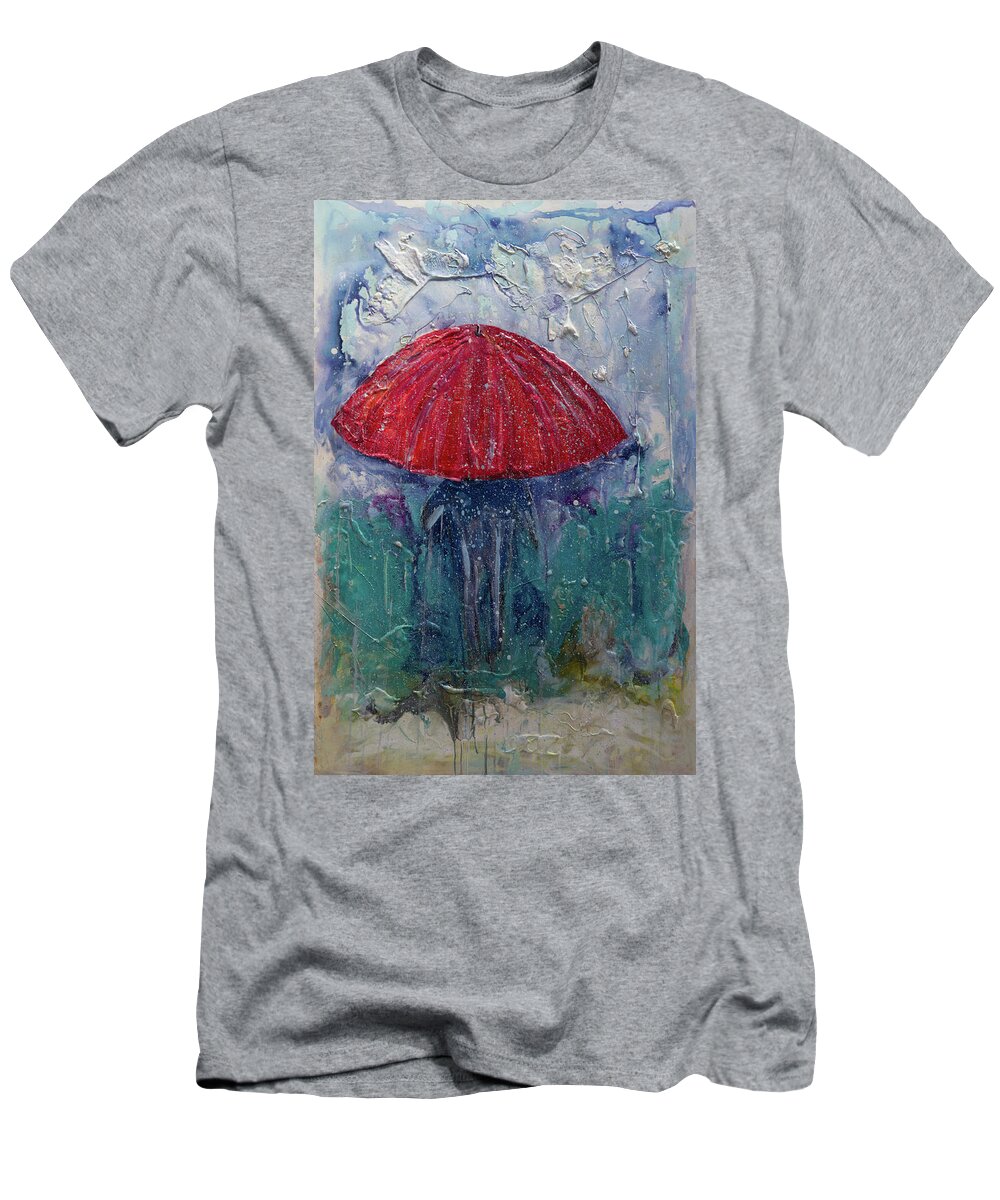 Umbrella T-Shirt featuring the painting Come rain or snow by John Stuart Webbstock