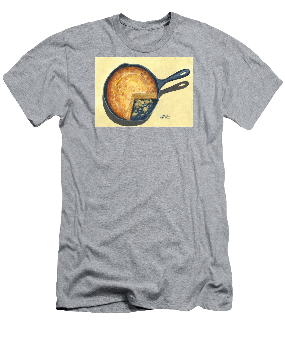 Southern T-Shirt featuring the painting Cornbread in a Skillet by Donna Tucker