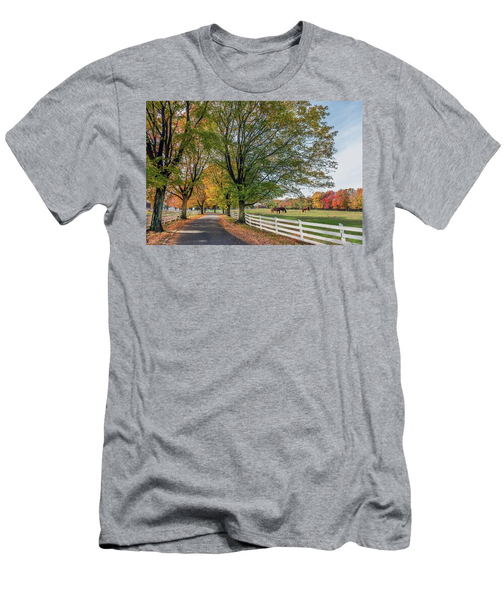 Horses T-Shirt featuring the photograph Country Road in rural Maryland during Autumn by Patrick Wolf