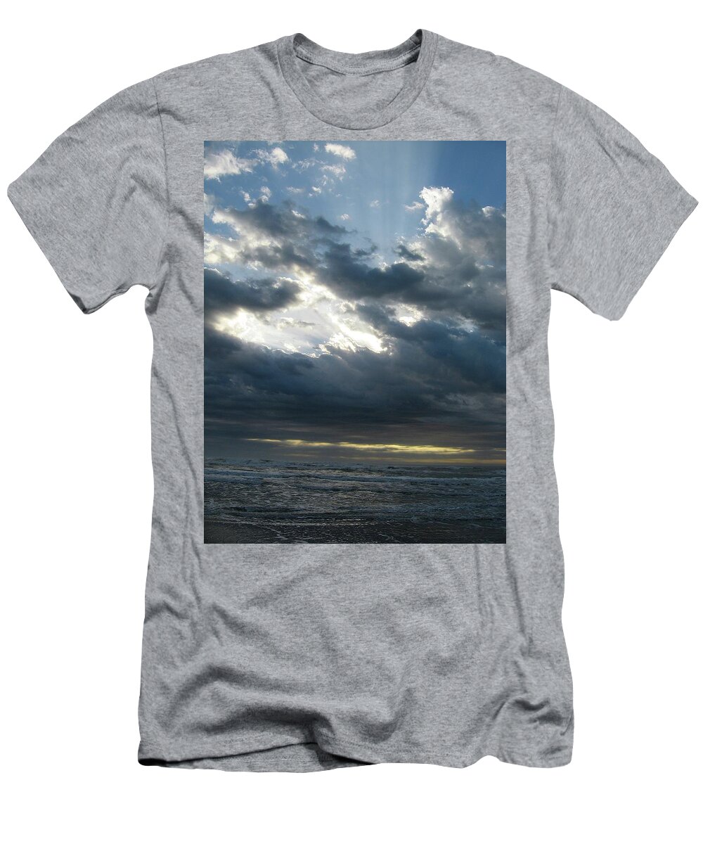 Sunrise T-Shirt featuring the photograph Coastal Bend Winter Haiku book cover image by Judith Lauter