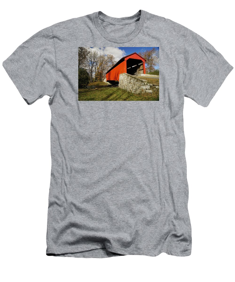 Covered Bridge T-Shirt featuring the photograph Covered Bridge at Poole Forge by William Jobes
