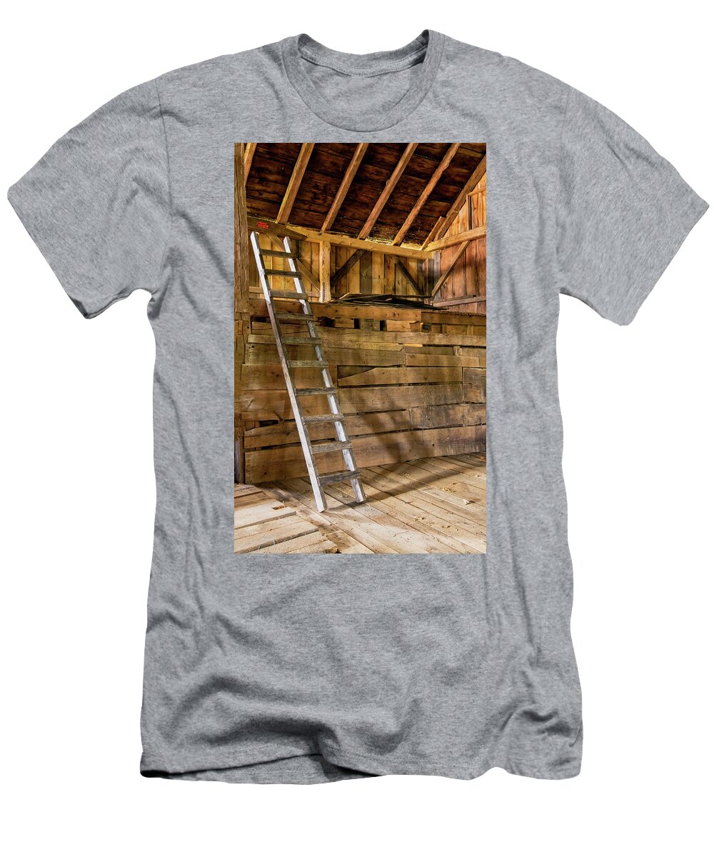 Sunset Lake Road West Brattleboro Vermont T-Shirt featuring the photograph Cow Barn Ladder by Tom Singleton