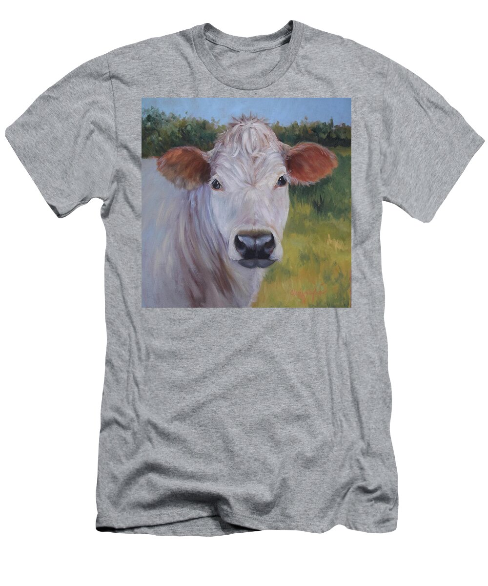 Animal T-Shirt featuring the painting Cow Painting Ms Ivory by Cheri Wollenberg
