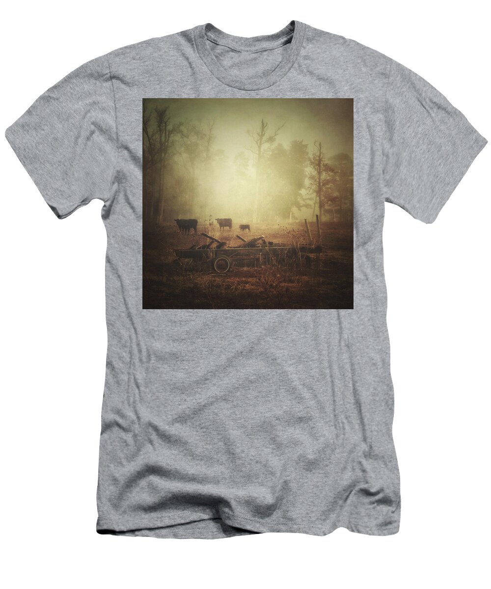 Photography T-Shirt featuring the photograph Cows, Wagon, Fog by Melissa D Johnston