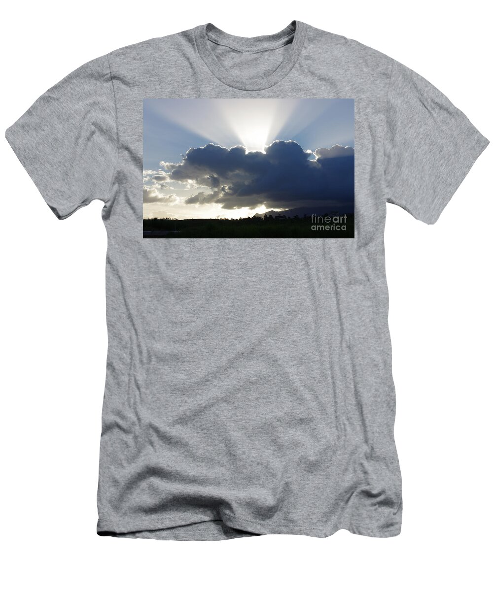 Afternoon T-Shirt featuring the painting Crocodile Clouds Sunrays and Mt Bartle Frere FNQ by Kerryn Madsen-Pietsch