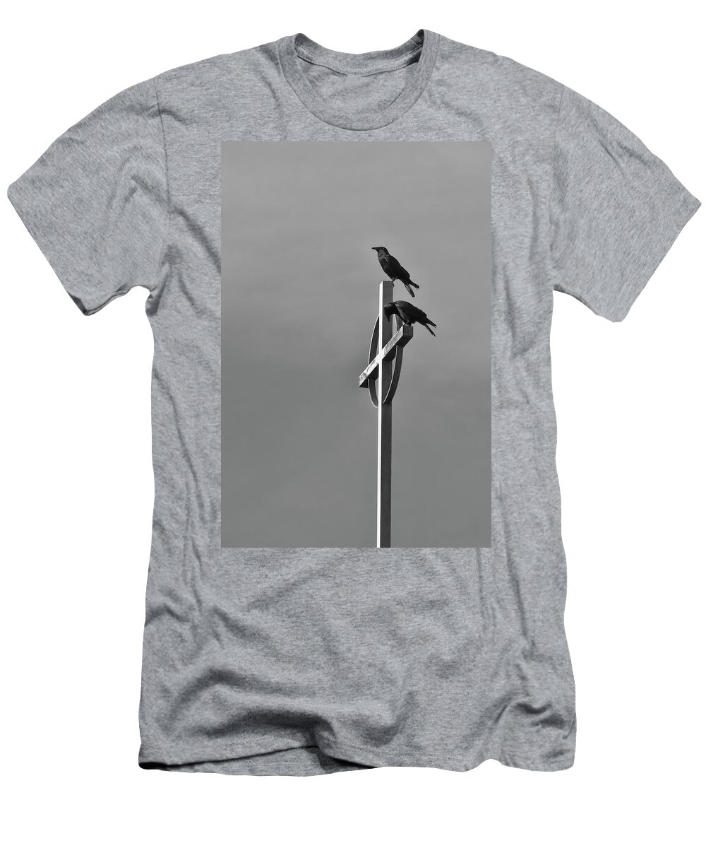 Birds T-Shirt featuring the photograph Crows on Steeple by Richard Rizzo