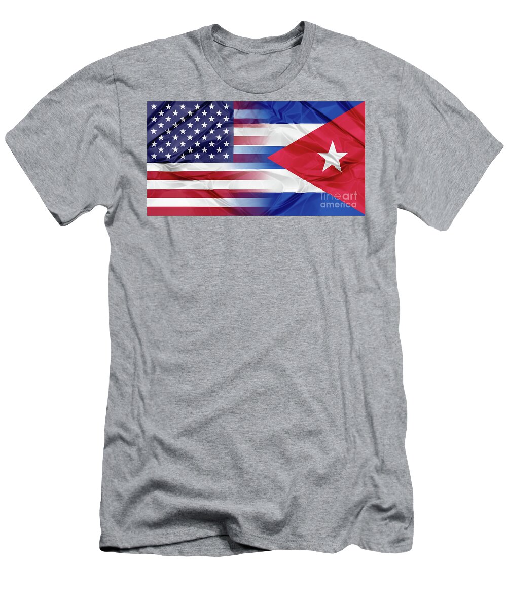 America T-Shirt featuring the photograph Cuba and USA flags by Benny Marty