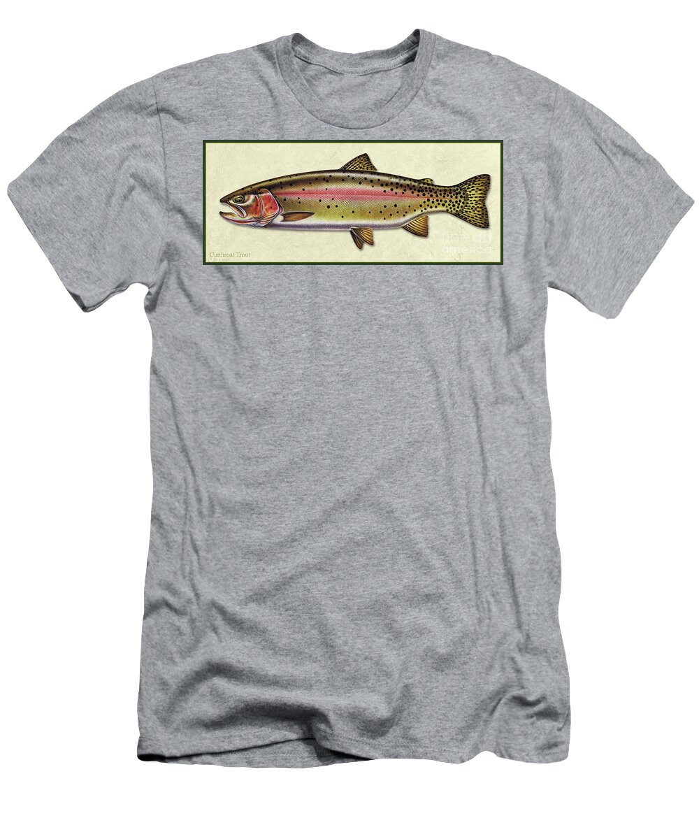 Jon Q Wright Fish Id Print Cutthroat Trout Flyfishing Fly Freshwater T-Shirt featuring the painting Cutthroat trout ID by Jon Q Wright