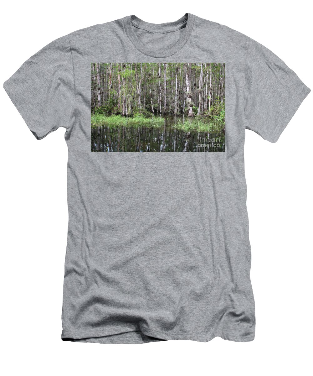 Cypress Swamps T-Shirt featuring the photograph Cypress Trees Reflection by Carol Groenen
