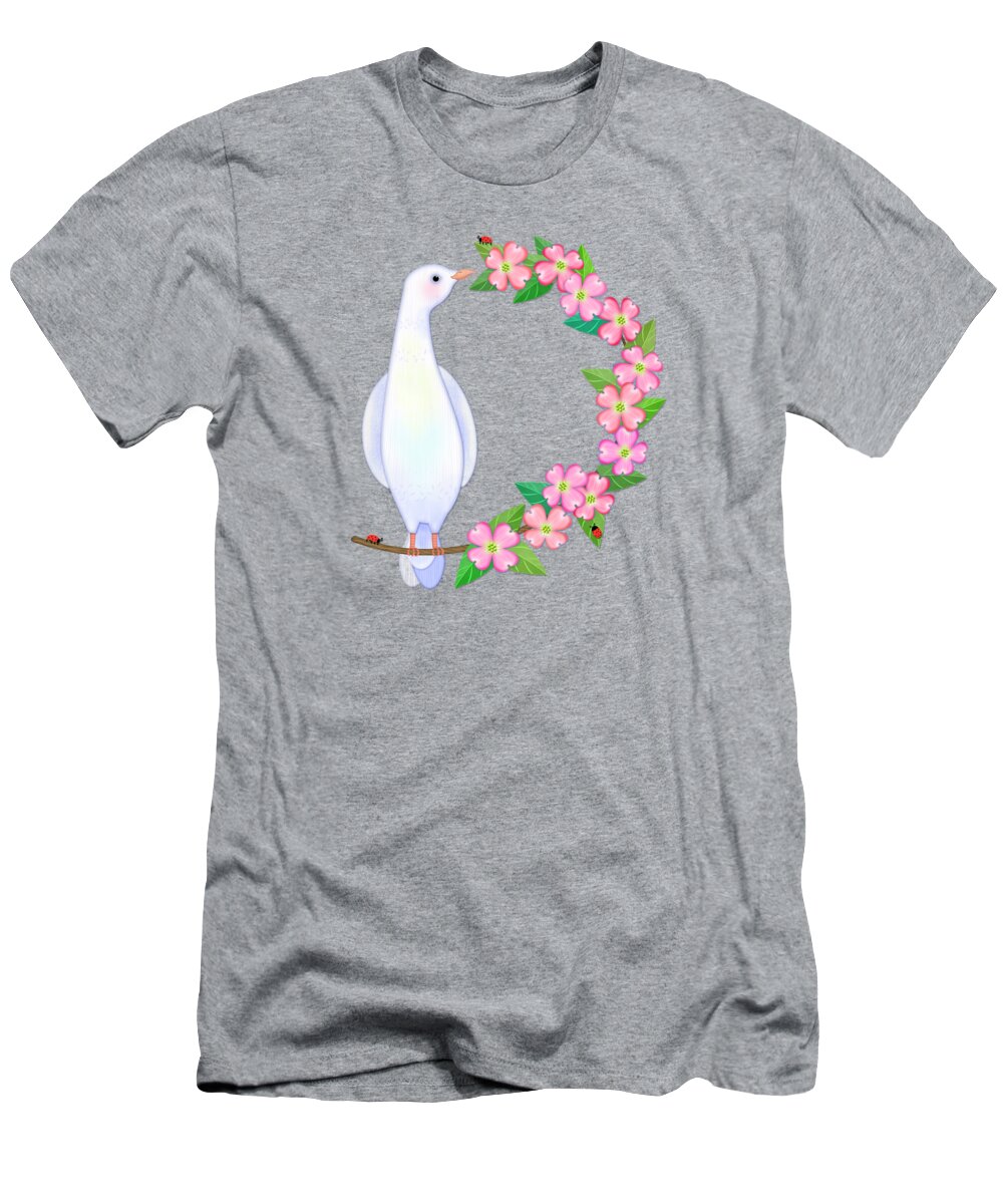 Letter D T-Shirt featuring the digital art D is for Dove and Dogwood by Valerie Drake Lesiak