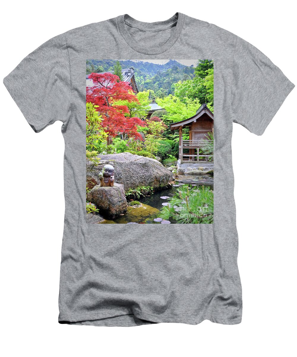 Japanese T-Shirt featuring the photograph Daisho-in temple garden, Miyajima, Japan by Delphimages Photo Creations