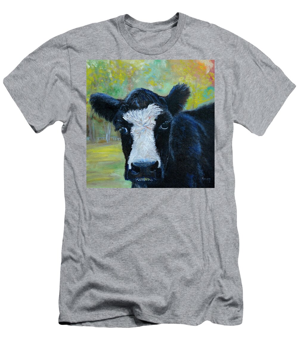 Cow In A Fall Pasture On A Beautiful Day T-Shirt featuring the painting Daisy the Cow by Kathy Knopp