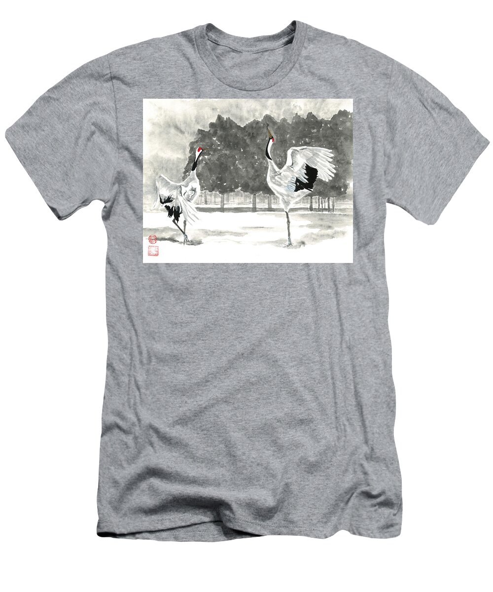 Hokkaido T-Shirt featuring the painting Dancing Crane II by Terri Harris