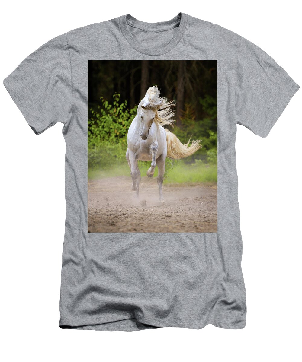 Russian Artists New Wave T-Shirt featuring the photograph Dancing White Horse by Ekaterina Druz
