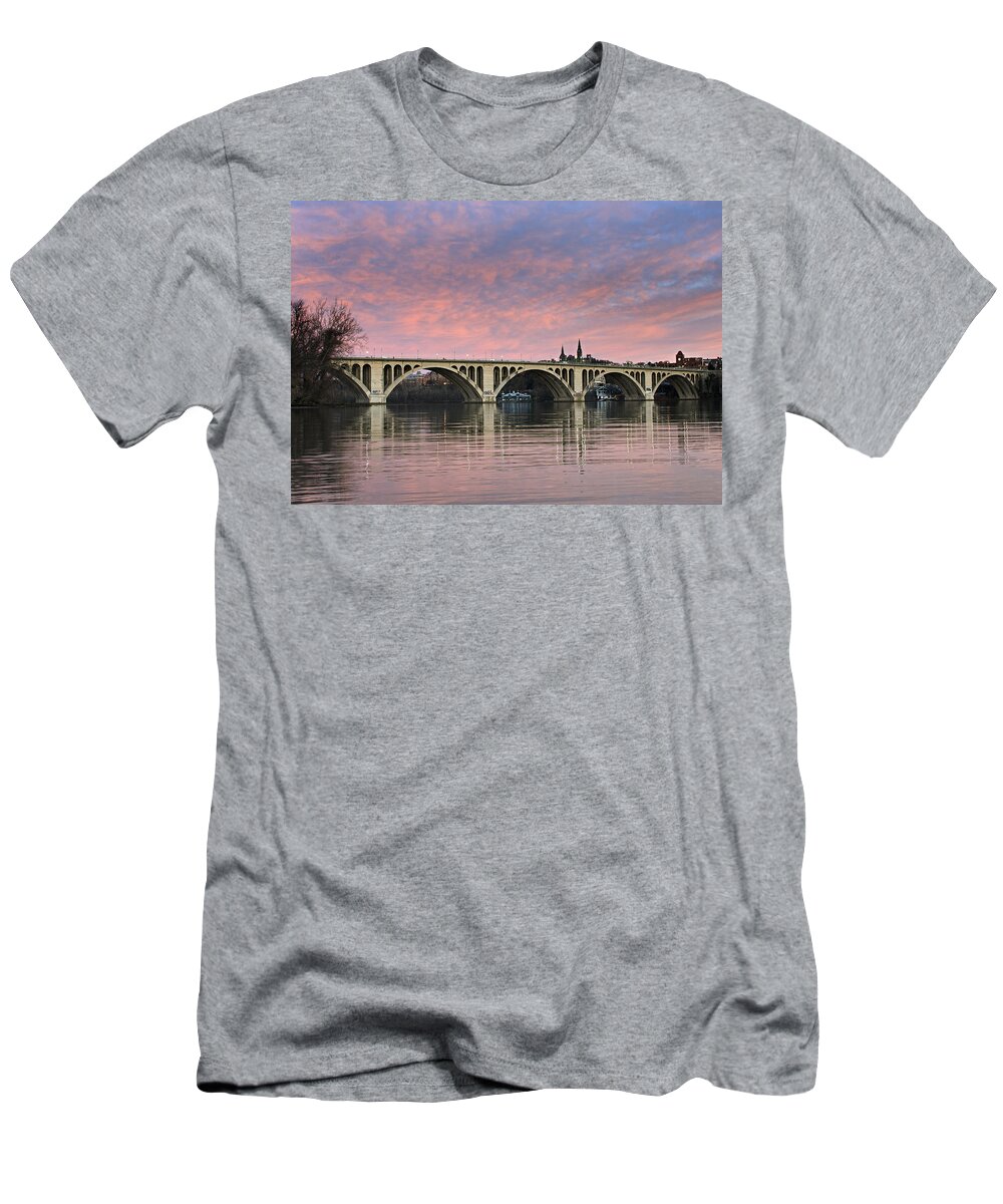 key Bridge T-Shirt featuring the photograph DC Sunrise over the Potomac River by Brendan Reals