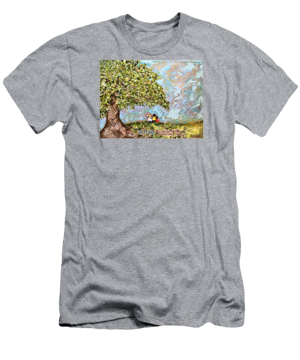 Jesus T-Shirt featuring the painting Defend the Fatherless by Kirsten Koza Reed