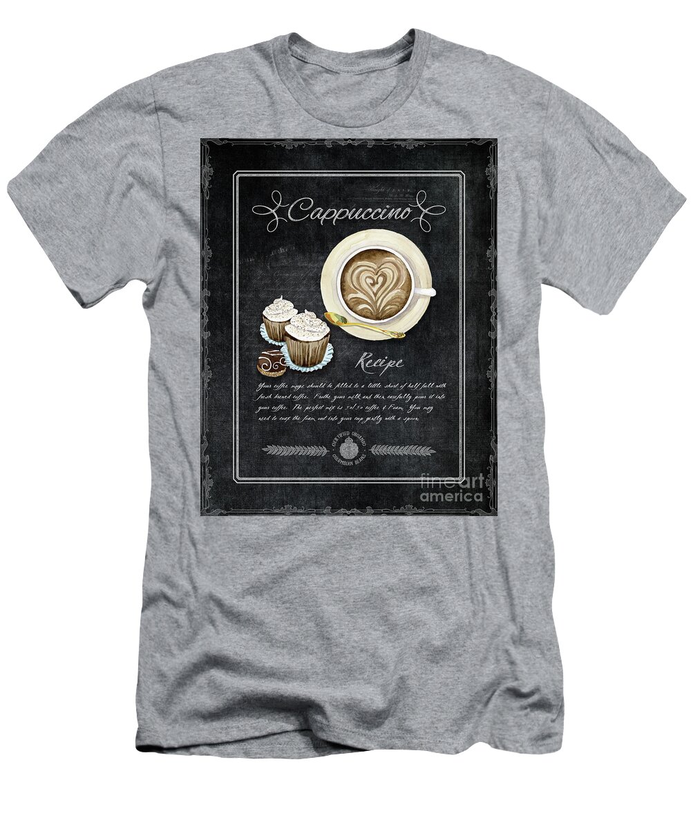 Cappuccino T-Shirt featuring the painting Deja Brew Chalkboard Coffee 3 Cappuccino Cupcakes Chocolate Recipe by Audrey Jeanne Roberts