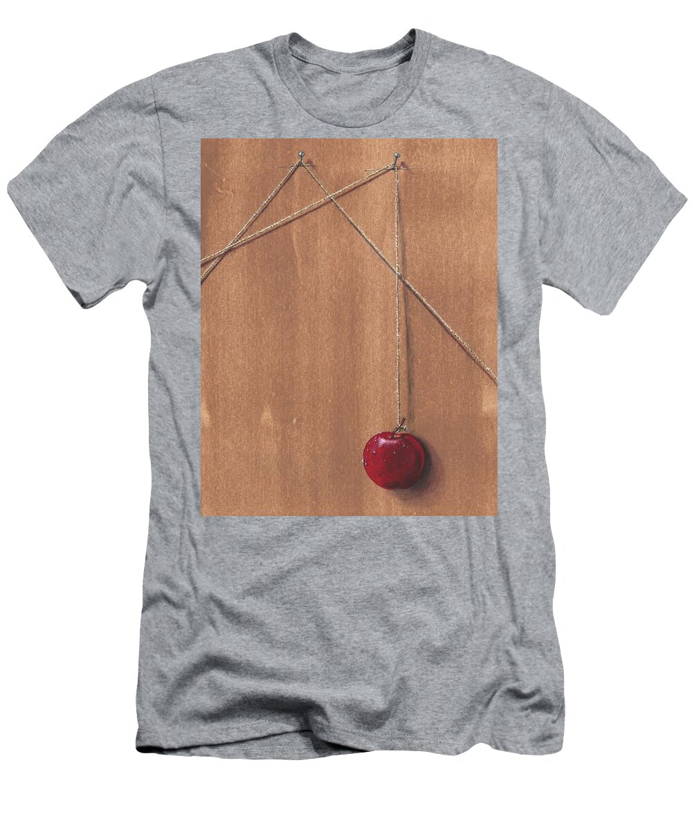 Apple T-Shirt featuring the painting Detail of Balanced Temptation. by Roger Calle