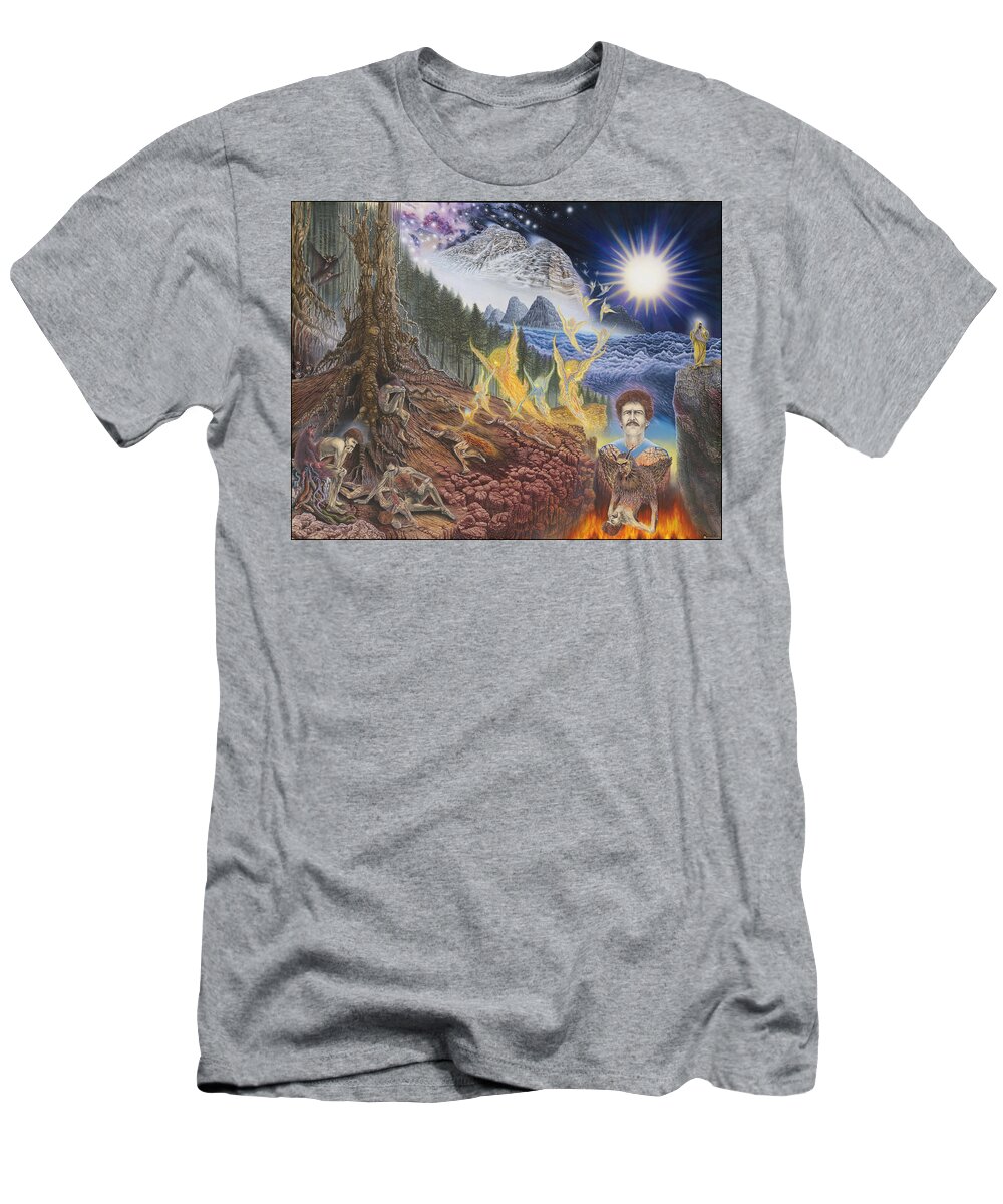 Surrealism T-Shirt featuring the painting Diary of First Recognition by Leonard Rubins