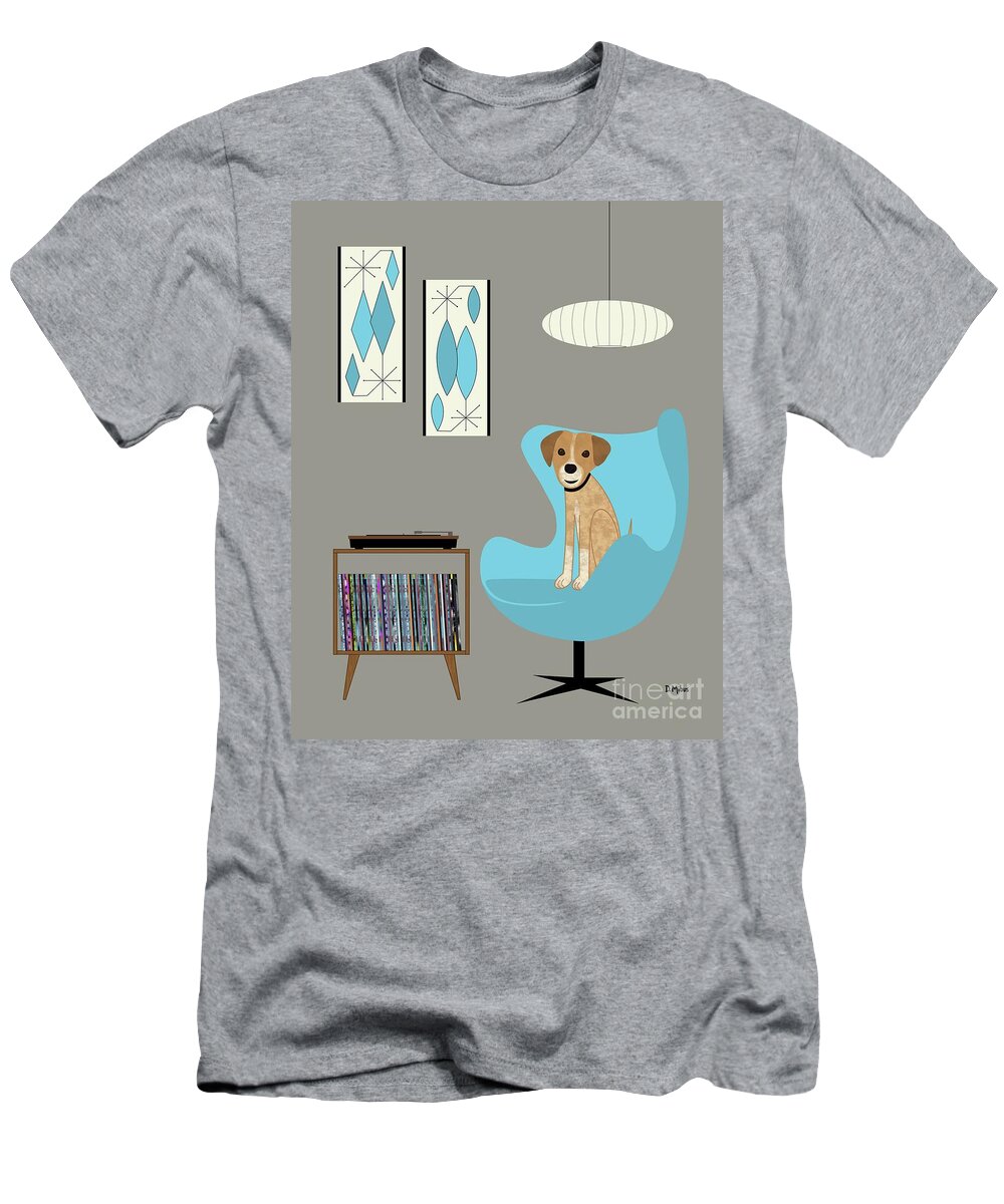 Mid Century Chair T-Shirt featuring the digital art Dog in Egg Chair by Donna Mibus