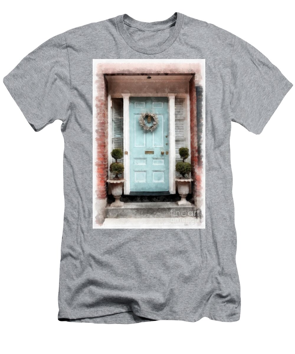 Watercolor T-Shirt featuring the photograph Doors of Boston Blue by Edward Fielding