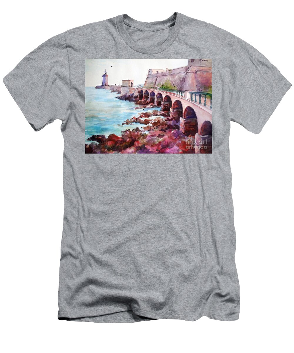 Ocean T-Shirt featuring the painting Down by the Sea by K M Pawelec