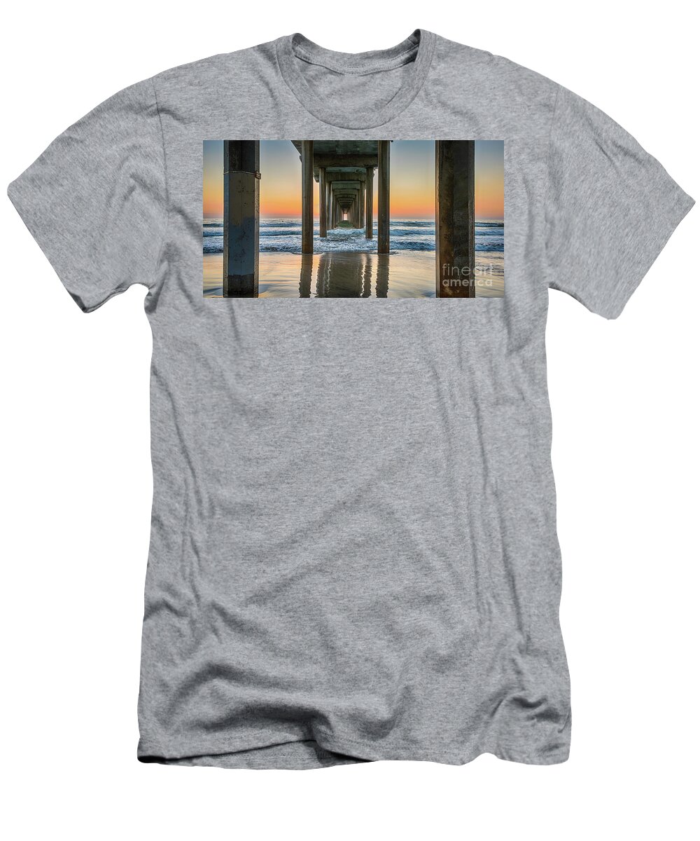 Beach T-Shirt featuring the photograph Down Under Scripp's Pier by David Levin