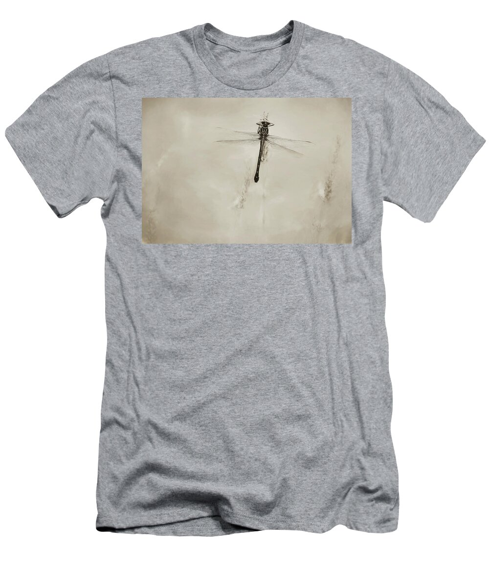 Dragonfly T-Shirt featuring the photograph Dragonfly Sepia by Carrie Ann Grippo-Pike
