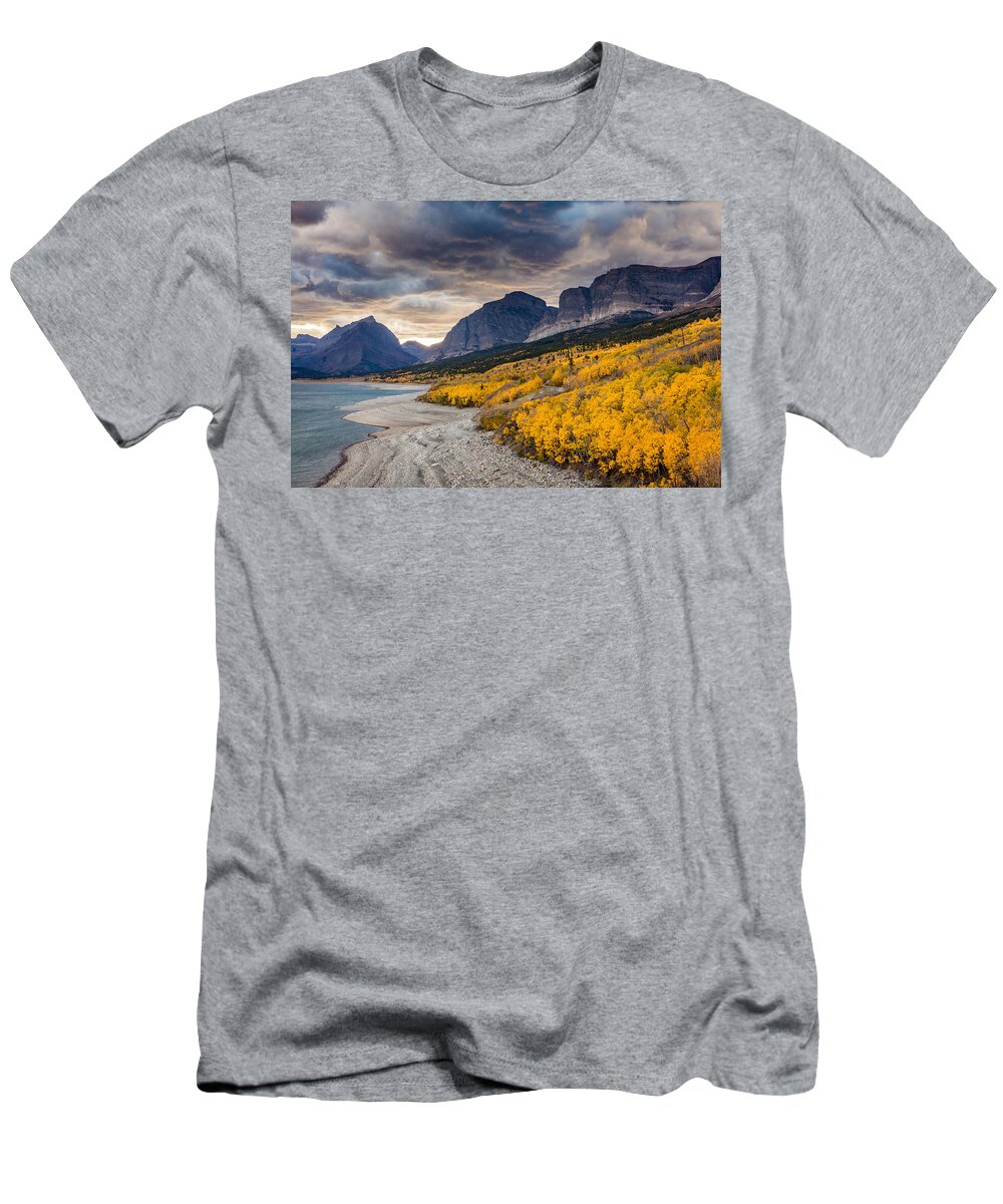 Glacier T-Shirt featuring the photograph Dramatic Sunset sky in Autumn by Pierre Leclerc Photography