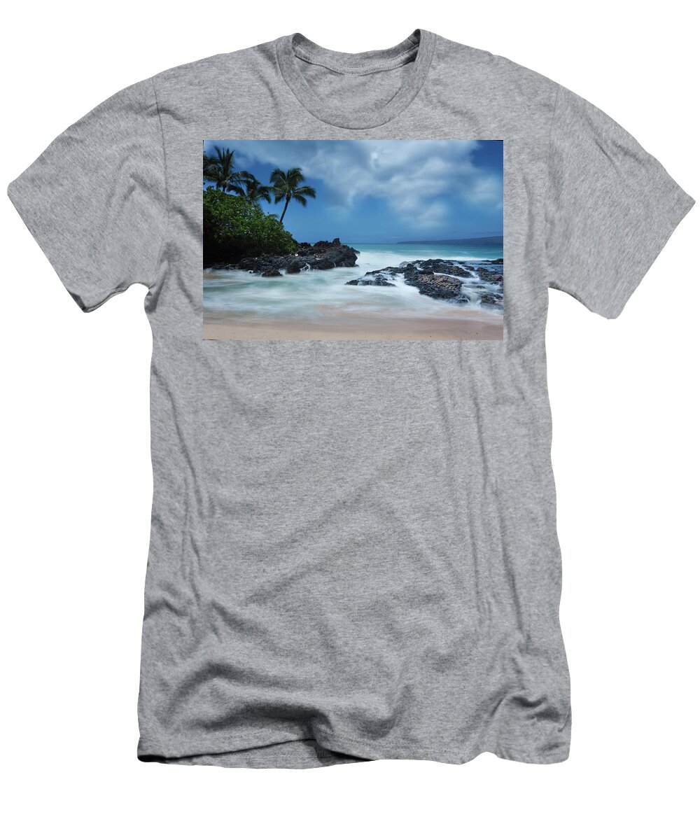 Secret Beach Seascape Ocean Palmtrees Maui Hawaii Long Exposure T-Shirt featuring the photograph Dreamland by James Roemmling