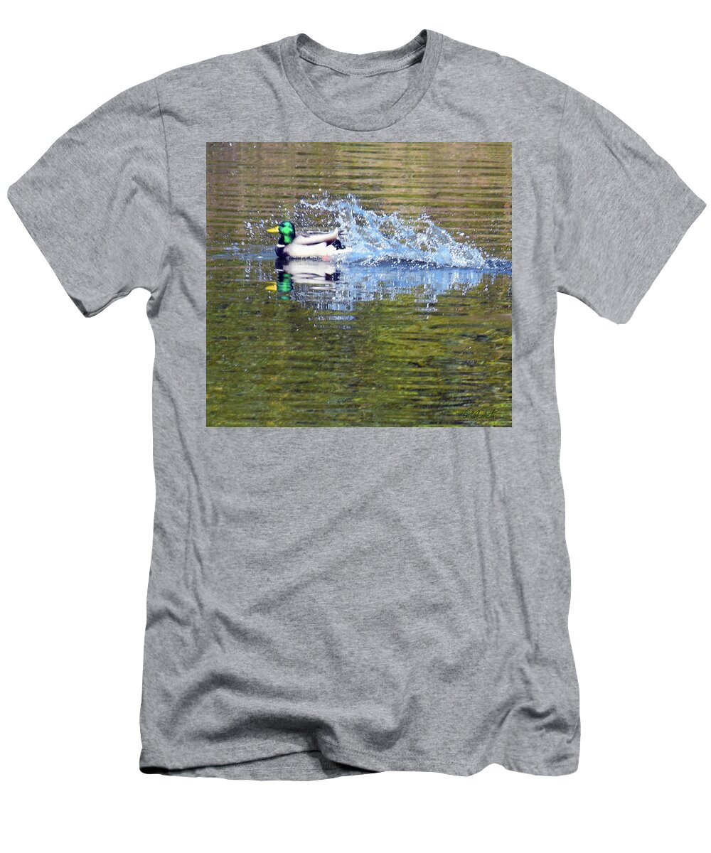 Duck T-Shirt featuring the photograph Duck Splash Landing by Michele Avanti