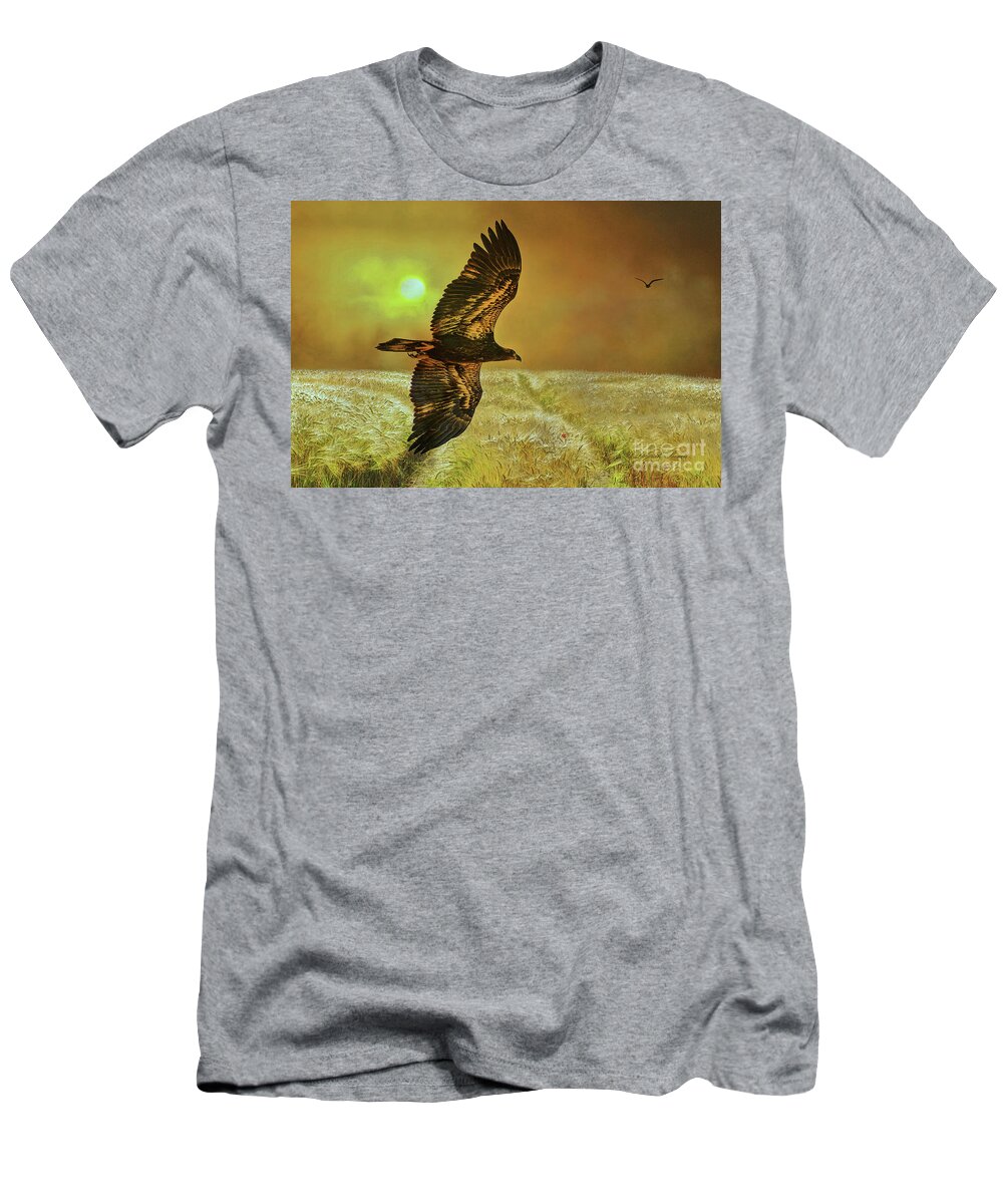 Eagle T-Shirt featuring the mixed media Eagle At Dusk by Deborah Benoit