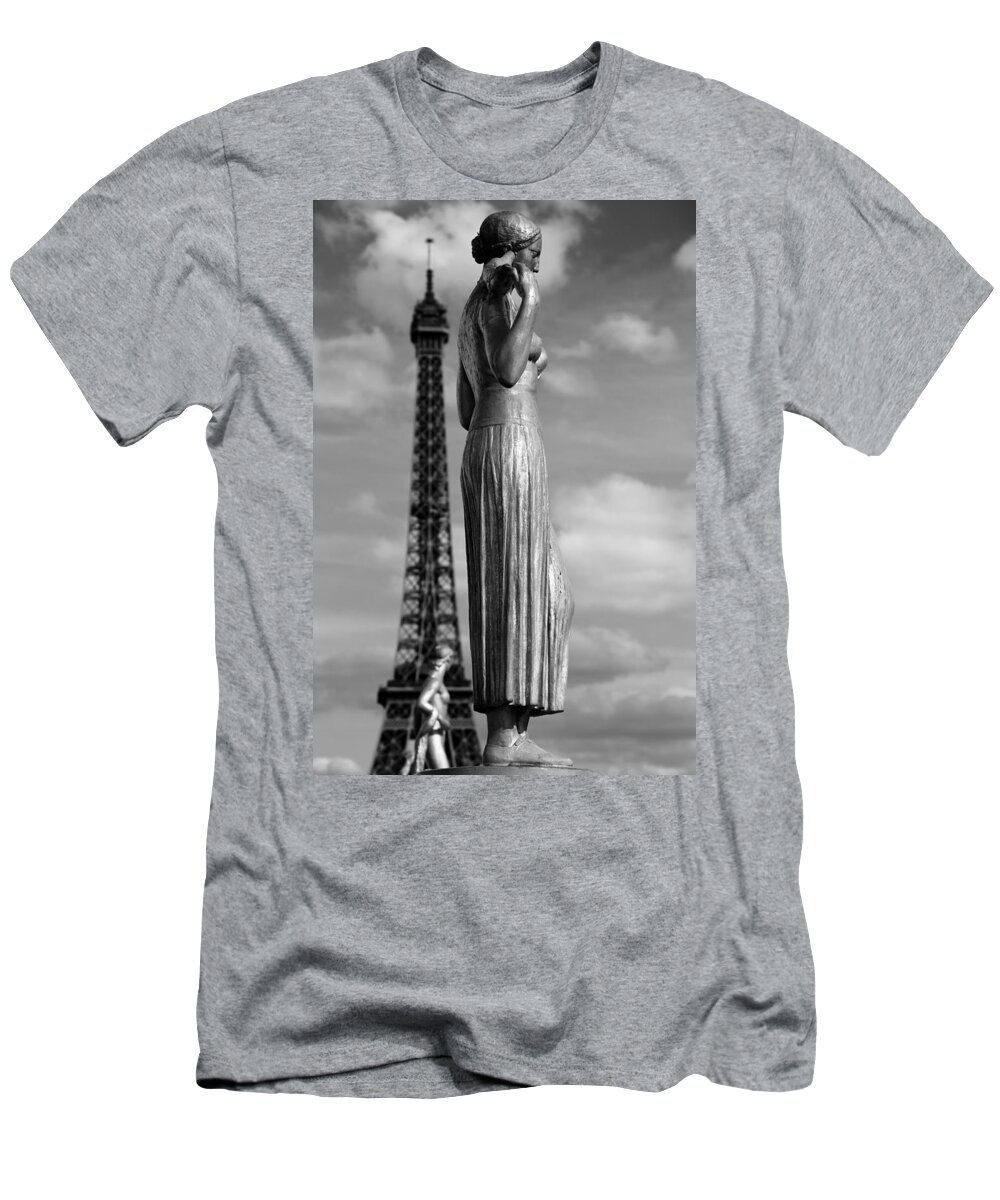 Paris T-Shirt featuring the photograph Eiffel Tower And Statue 2 by Andrew Fare