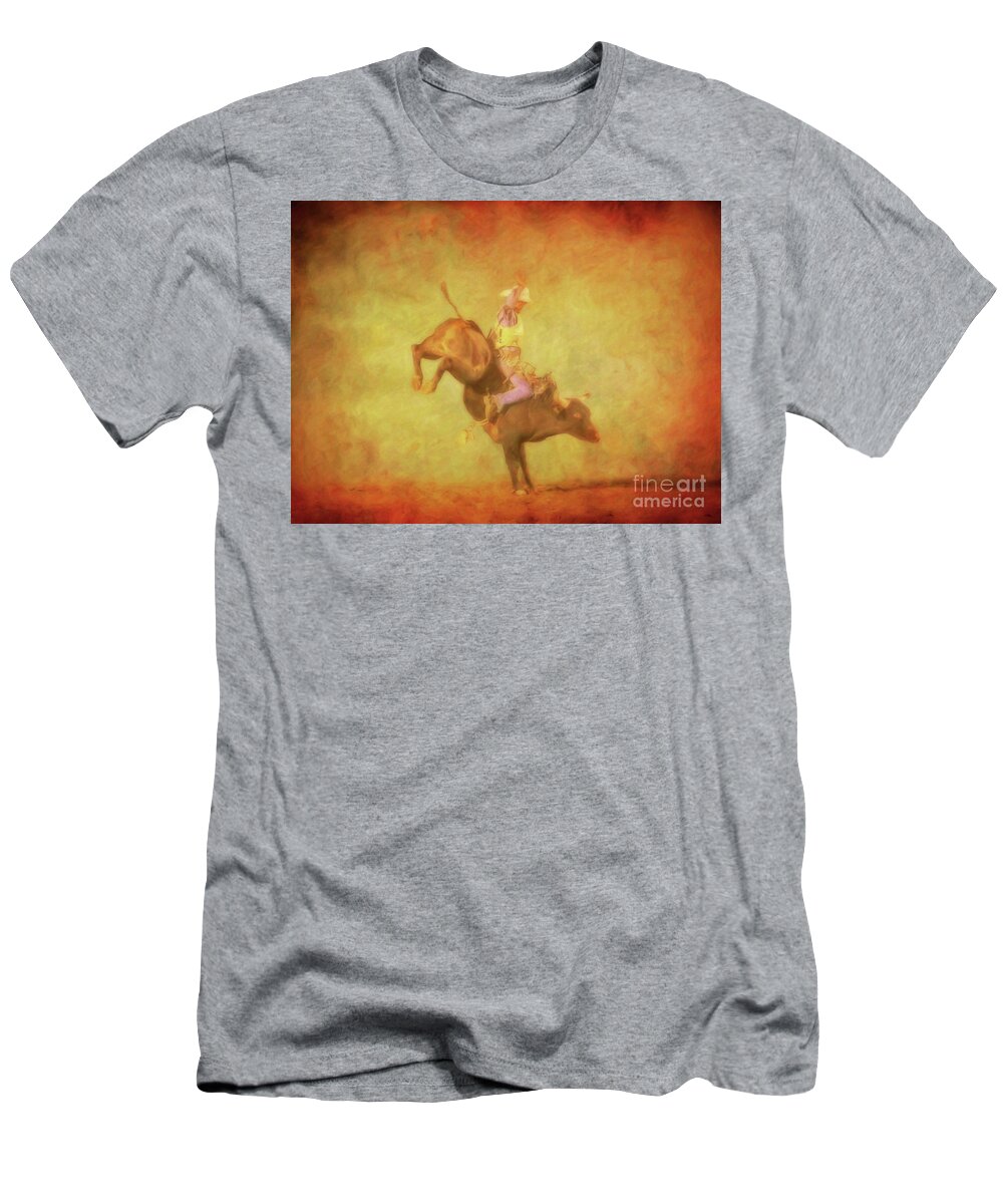 Eight Seconds Rodeo Bull Riding T-Shirt featuring the digital art Eight Seconds Rodeo Bull Riding by Randy Steele