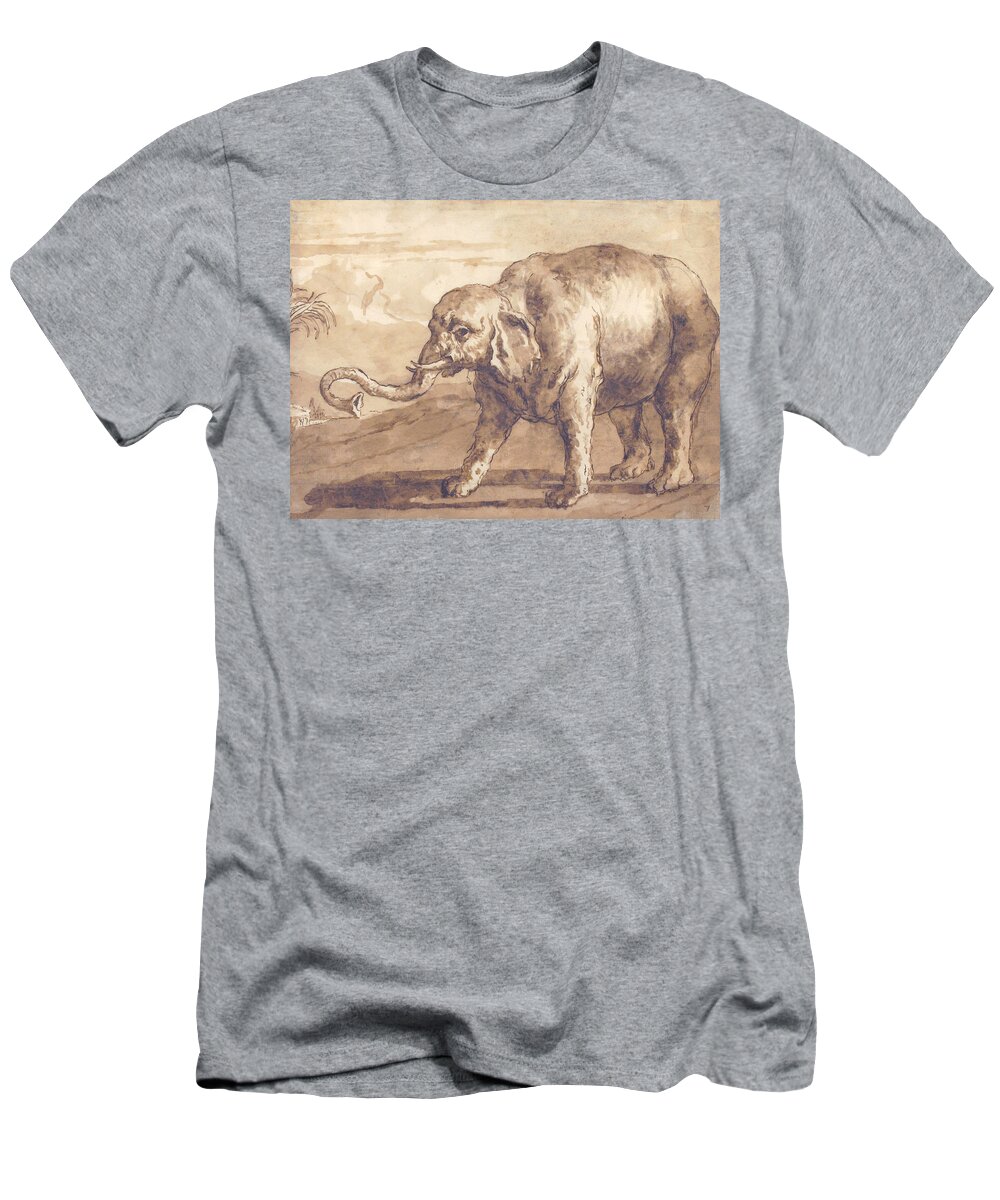 18th Century Art T-Shirt featuring the drawing Elephant in a Landscape by Giovanni Domenico Tiepolo