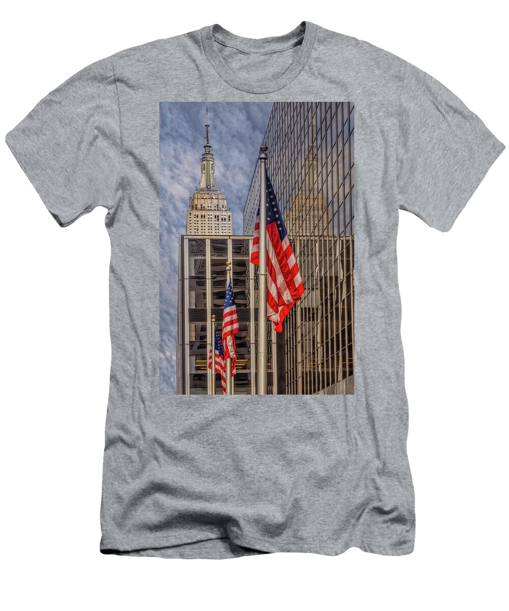 Empire State Building T-Shirt featuring the photograph Empire State NYC Reflections by Susan Candelario