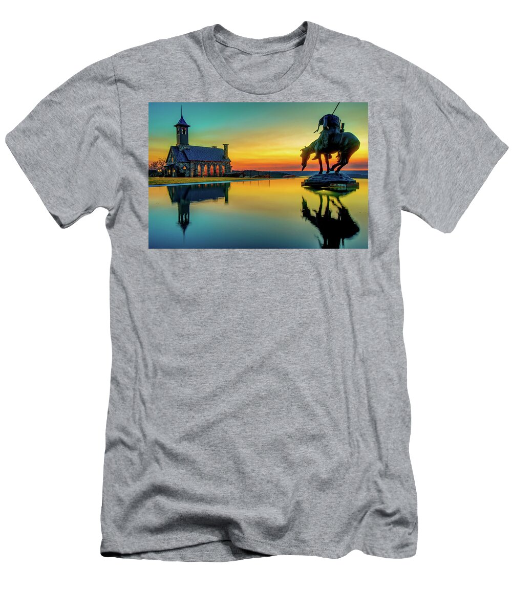 America T-Shirt featuring the photograph End of the Trail Sunset Reflections - Top of the Rock - Branson Missouri by Gregory Ballos