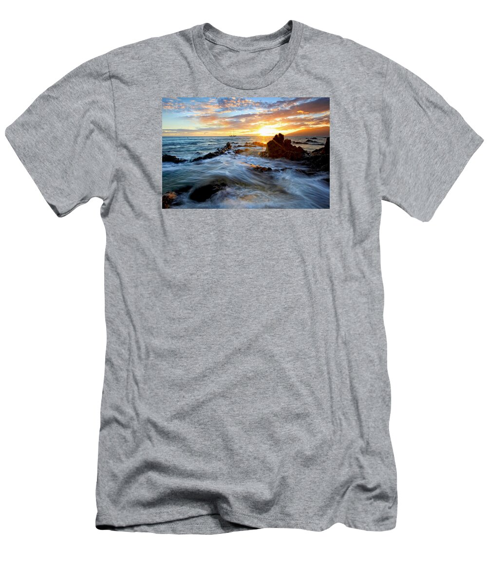 Kihei Maui Hawaii Charlie Young Beach Seascape Lava Ocean Clouds Ship Sunset T-Shirt featuring the photograph Endless Ocean by James Roemmling