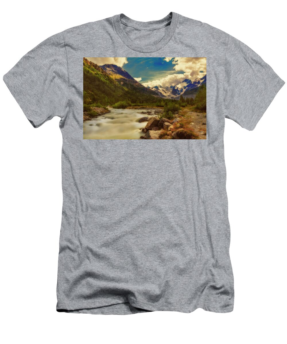 Exposure X3 T-Shirt featuring the photograph Eno stream at Morteratsch glacier by Roberto Pagani