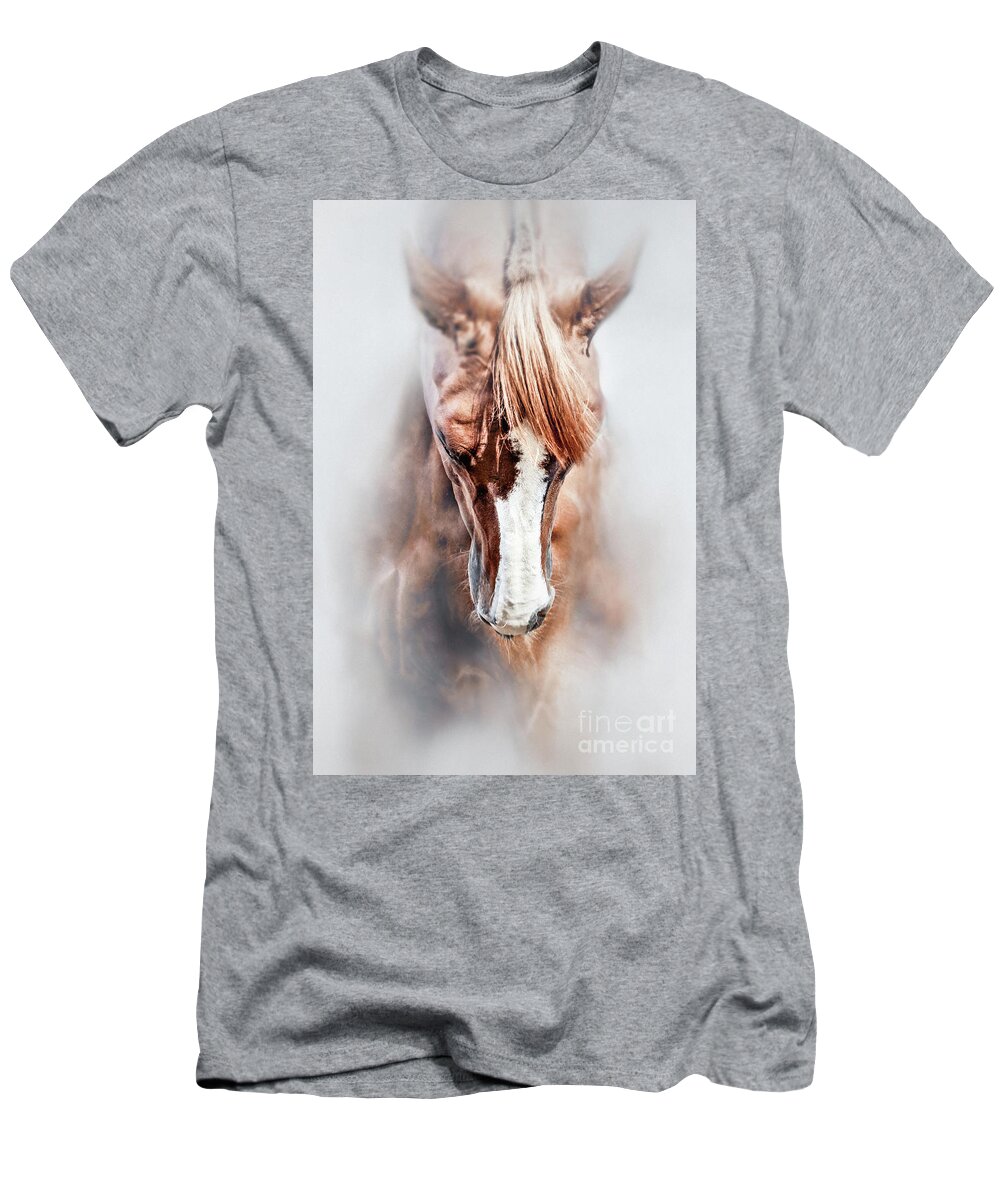 Horse T-Shirt featuring the photograph Equine portrait Beautiful thoroughbred horse head by Dimitar Hristov