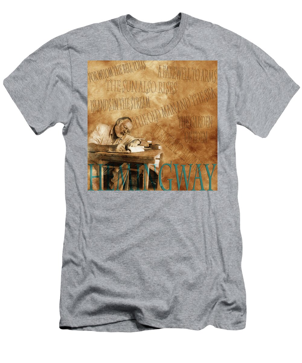 Ernest Hemingway T-Shirt featuring the photograph Ernest Hemingway Books 1 by Andrew Fare