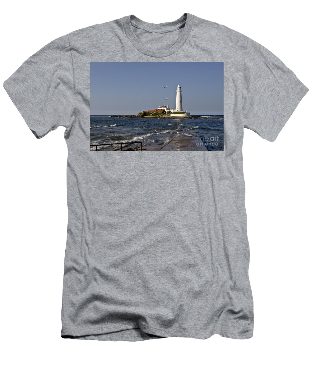 Lighthouse T-Shirt featuring the photograph Evening at St. Mary's Lighthouse by Elena Perelman