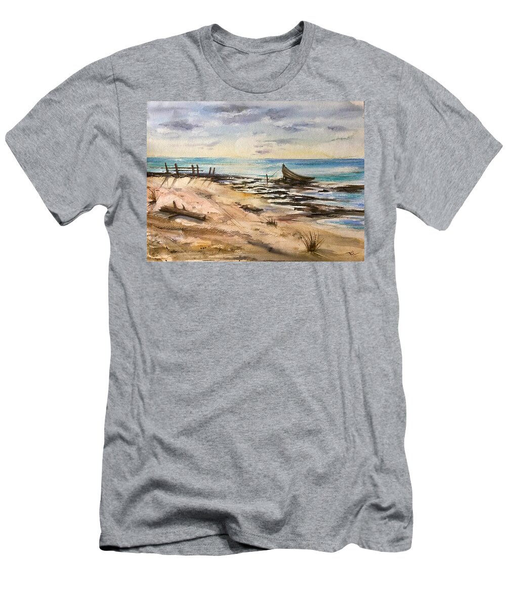 Beach T-Shirt featuring the painting Evening solitute by Katerina Kovatcheva