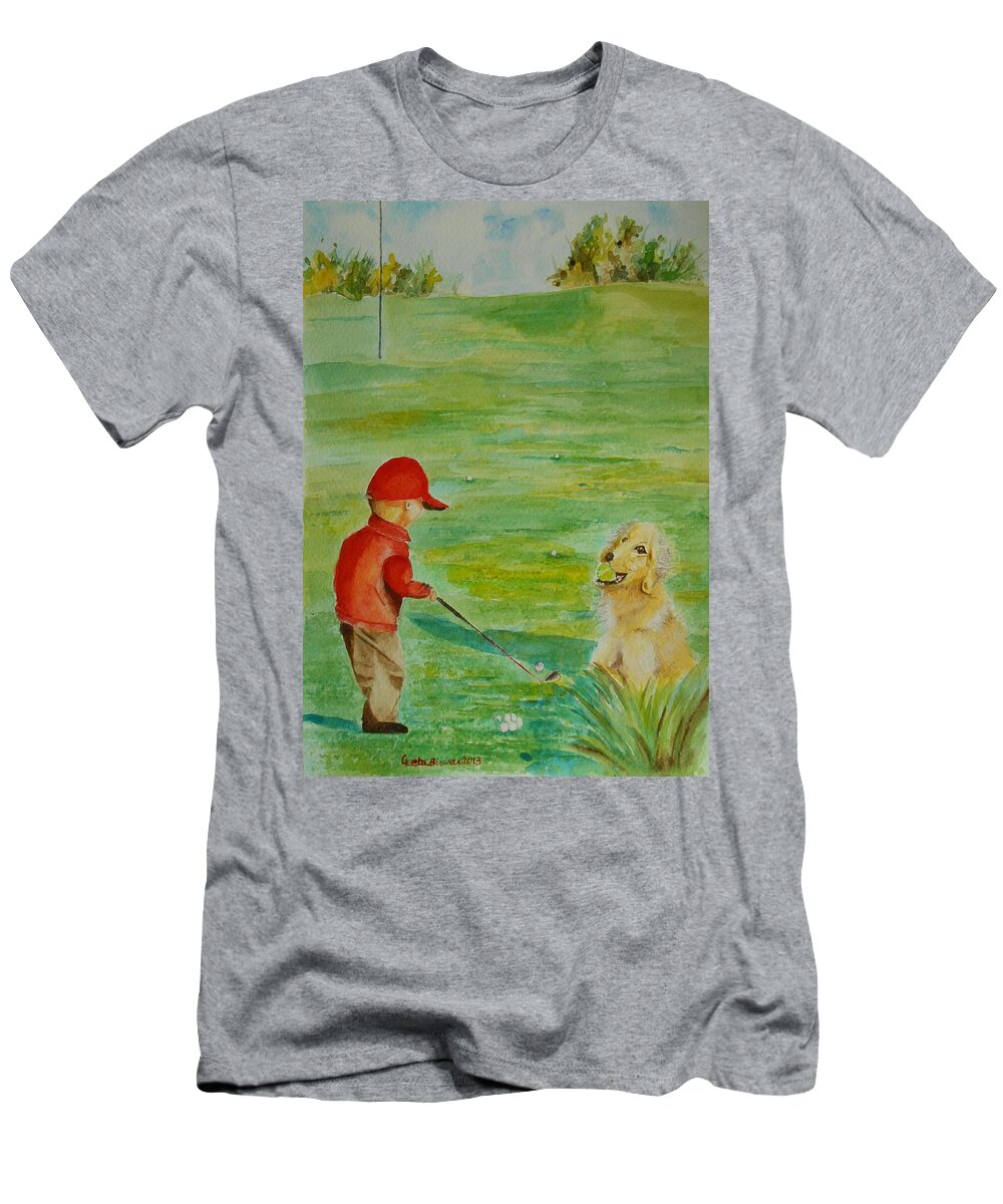 Golf T-Shirt featuring the painting Everything waits while I golf Art by Geeta Yerra