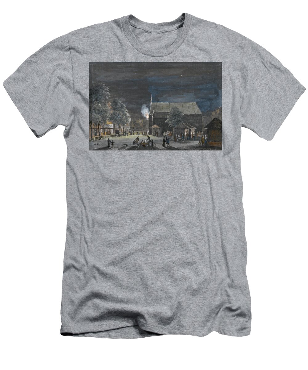 Abraham Rademaker T-Shirt featuring the drawing Fair on the Boterplein Amsterdam by night by Abraham Rademaker