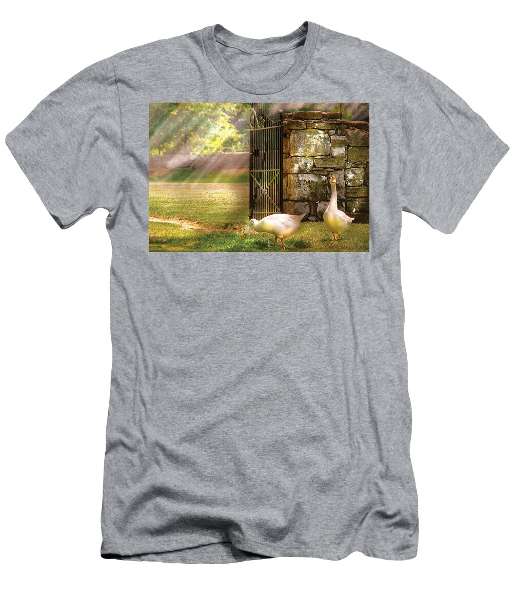 Savad T-Shirt featuring the photograph Farm - Geese - Birds of a Feather by Mike Savad