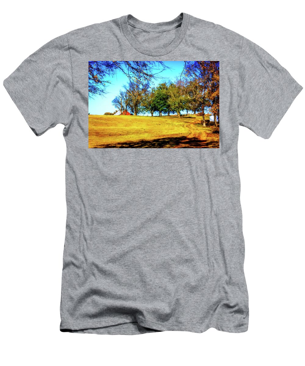 Farm Road T-Shirt featuring the photograph Farm Road - Fall Landscape by Barry Jones