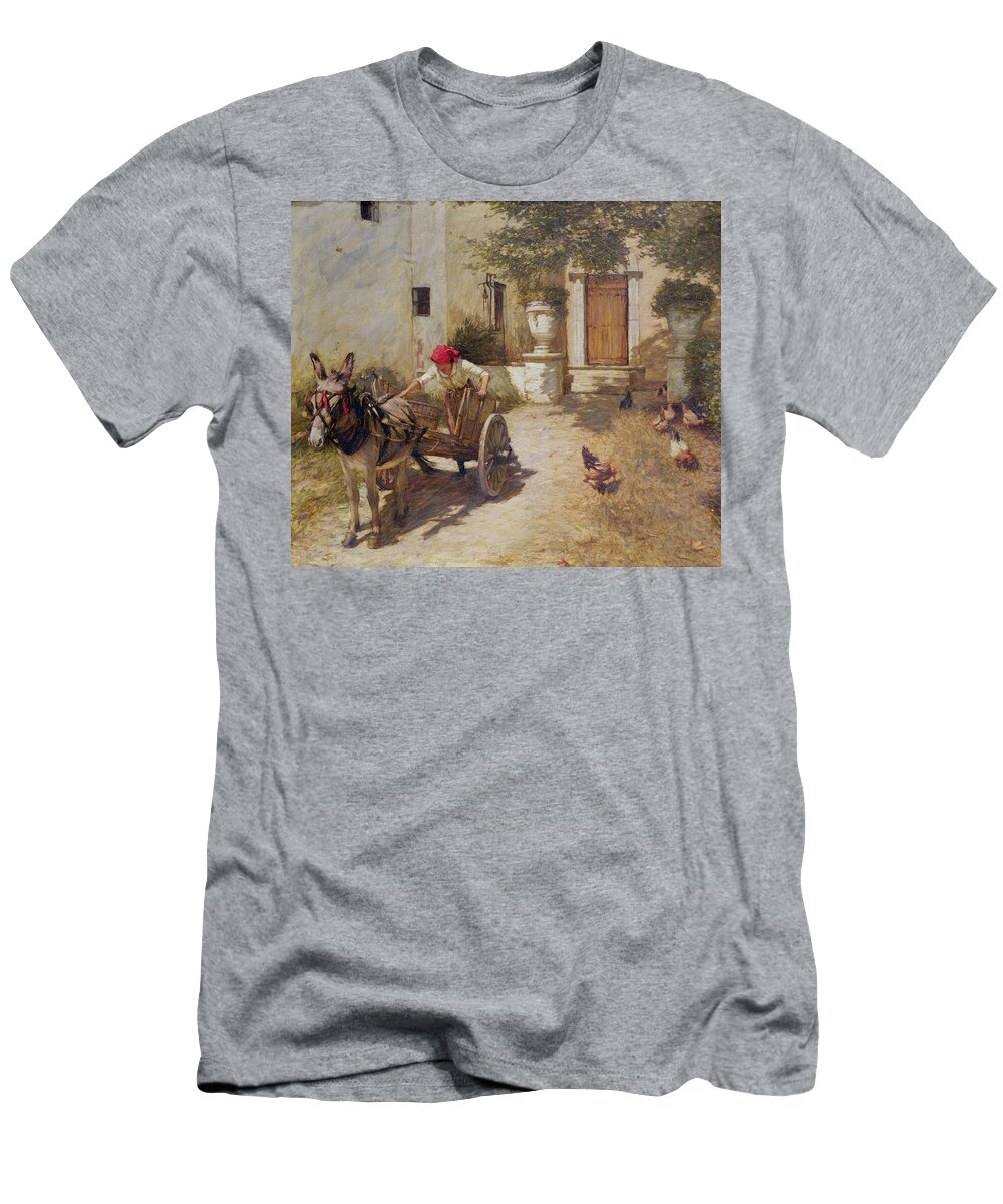 Farm T-Shirt featuring the painting Farm Yard Scene by Henry Herbert La Thangue