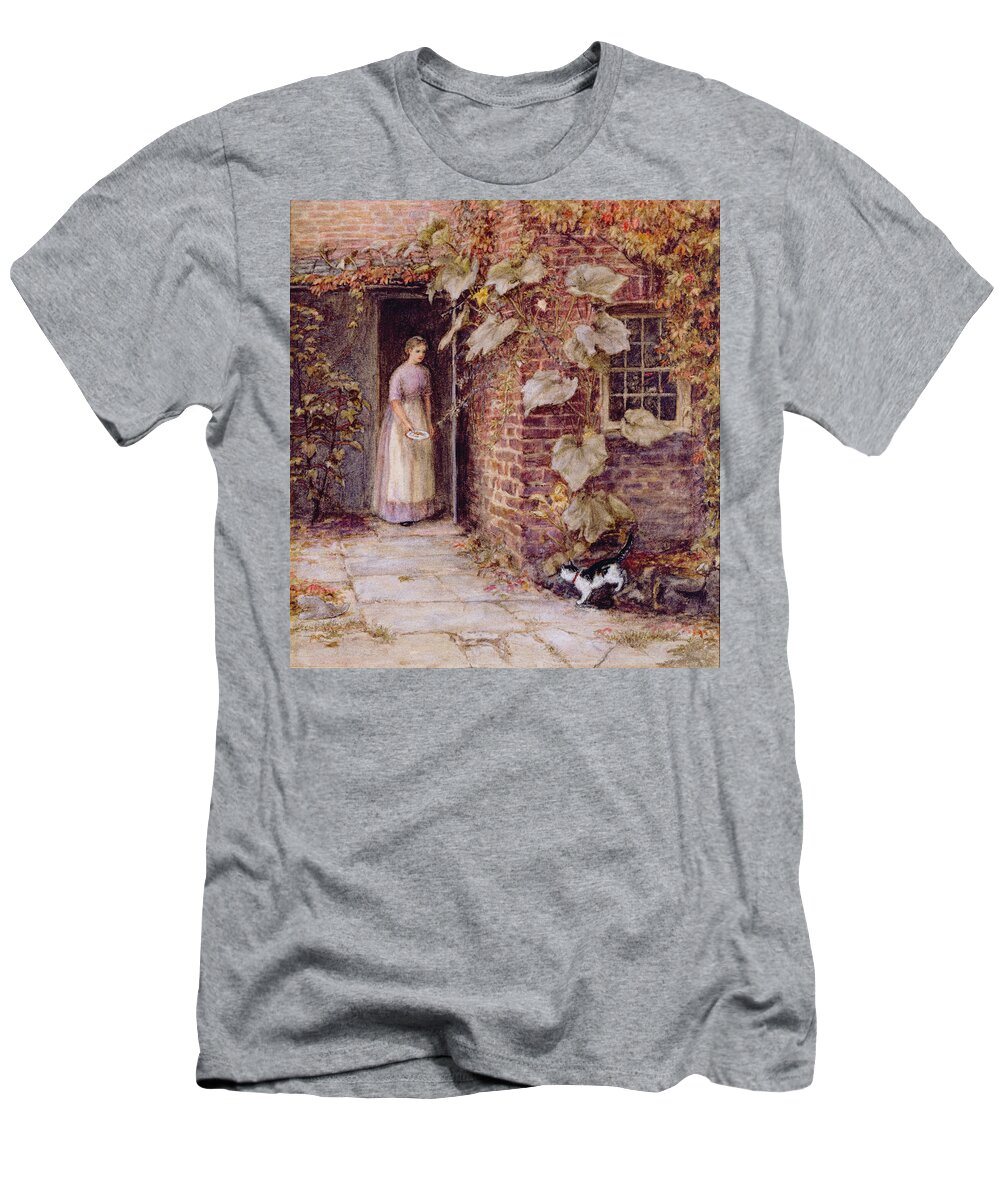 Cat T-Shirt featuring the painting Feeding the Kitten by Helen Allingham